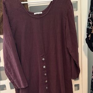 Burgundy linenButton detail Dress/Tunic